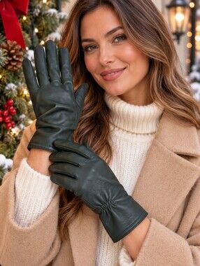 NWT Women’s Green Fine Leather Gloves 3M Thinsulate Insulated Size XL
